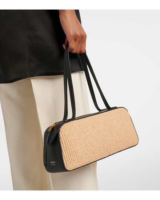 Khaite Natural Simona Leather-Trimmed Raffia Shoulder Bag