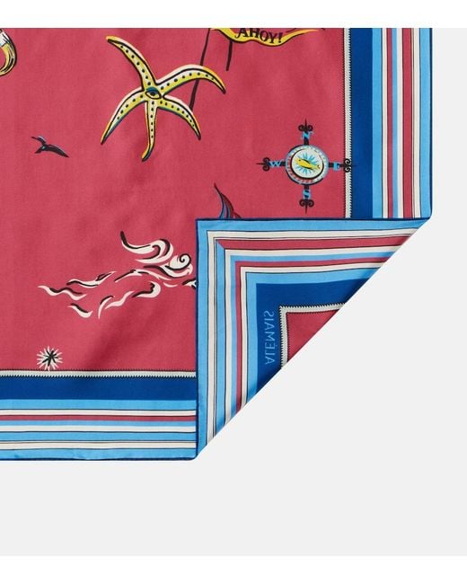 ALÉMAIS Red Printed Silk Twill Scarf