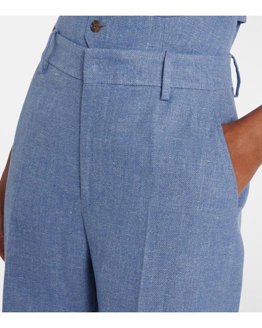 Polo Ralph Lauren Blue Linen And Cotton Twill Wide-Leg Pants