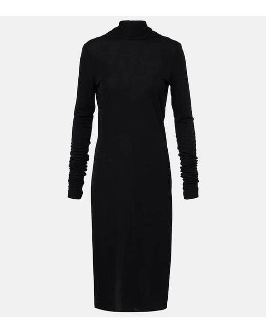 Totême Black Draped Jersey Midi Dress