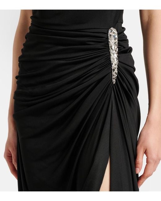 David Koma Black Asymmetric Crystal-Embellished Gown