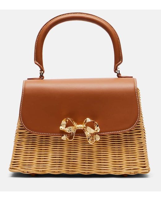 Self-Portrait Brown Tote Bag Bow Mini Aus Rattan Mit Lederimitat