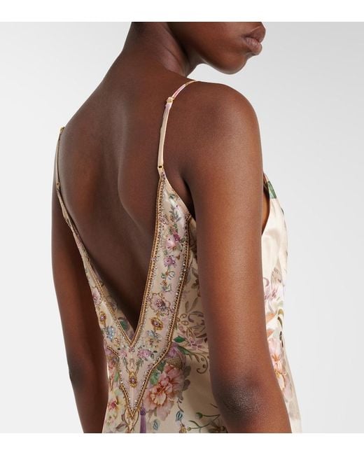 Camilla Natural Embellished Floral Silk Slip Dress