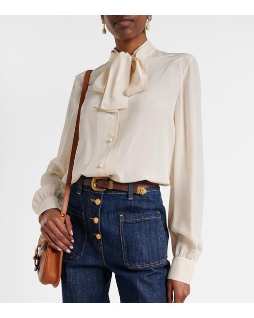 Valentino Natural Tie-Neck Silk Crepe De Chine Blouse