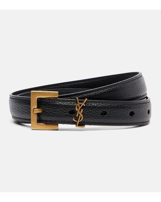 Saint Laurent Black Cassandre Leather Belt