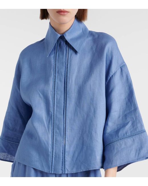 Camisa oversized Robinia de lona de lino Max Mara de color Blue