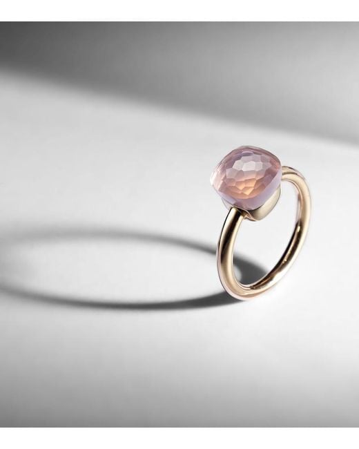 Pomellato White Nudo 18kt Gold Ring With Rose Quartz