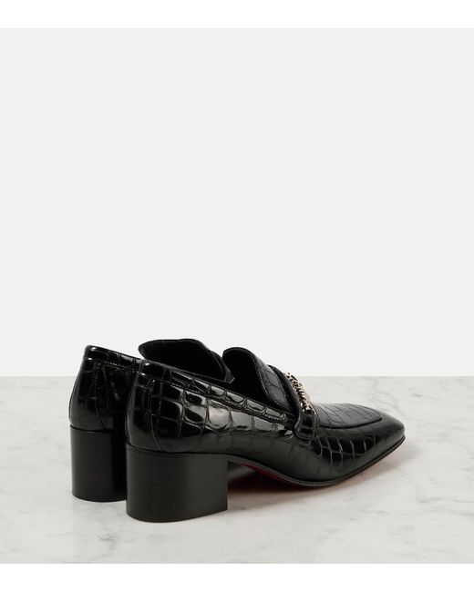 Christian Louboutin Black Mj Moc Croc-Effect Leather Loafers