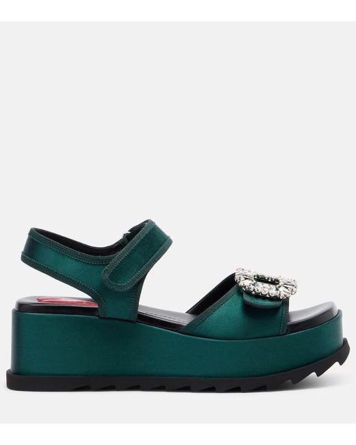 Roger Vivier Green Slidy Viv' Leather Platform Sandals