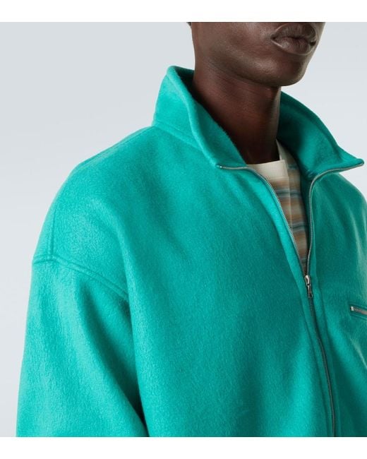 Auralee Green Silk Fleece Half-Zip Sweater for men