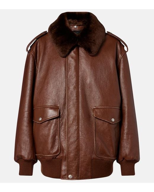 Prada Brown Bomberjacke Aus Leder Mit Shearling