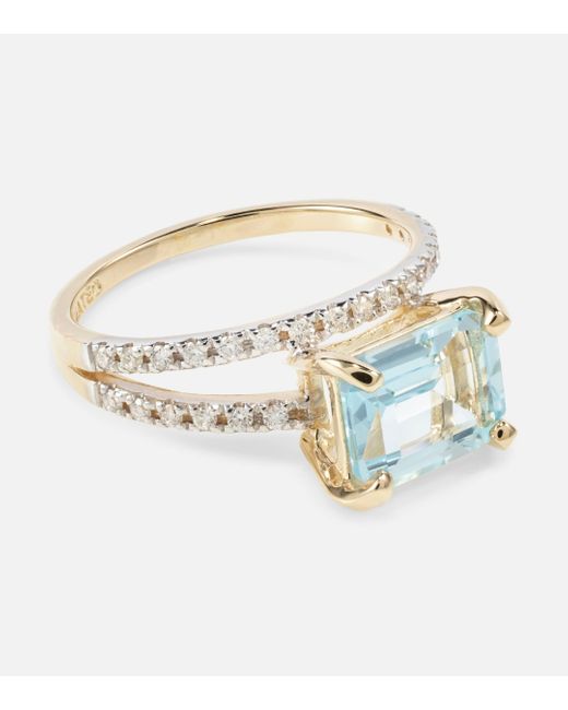 Mateo Blue Point Of Focus 14kt Gold Ring With Diamonds And Topaz