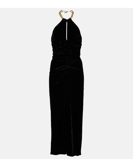 Veronica Beard Black Josette Halterneck Velvet Midi Dress