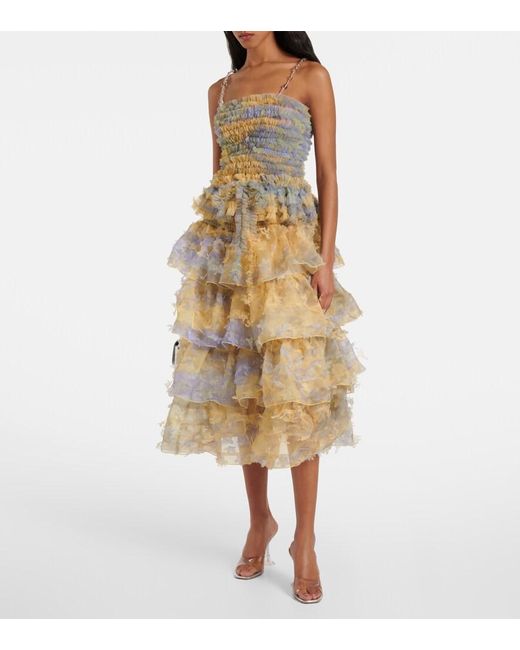 SUSAN FANG Metallic Ruffled Applique Midi Skirt