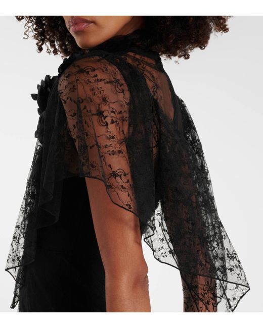 Rodarte Black Lace-trimmed Midi Dress