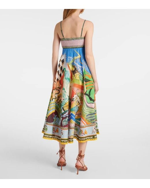 ALÉMAIS Blue Bedrucktes Midikleid Lucky Pace Aus Leinen