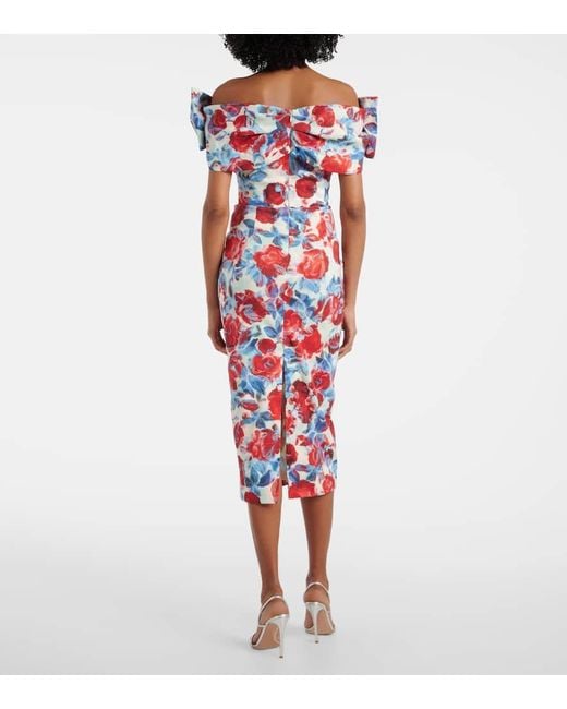 Rebecca Vallance Red Fleurette Floral Taffeta Midi Dress