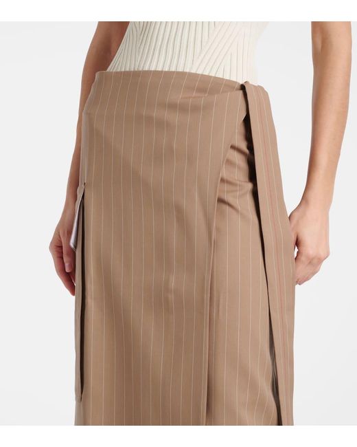 Jupe Midi En Laine A Fines Rayures Victoria Beckham en coloris Natural