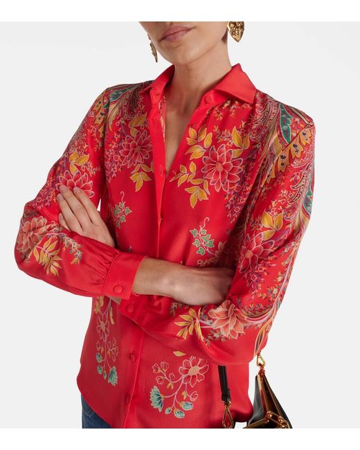 Camisa de crepe de china de seda estampada Etro de color Red
