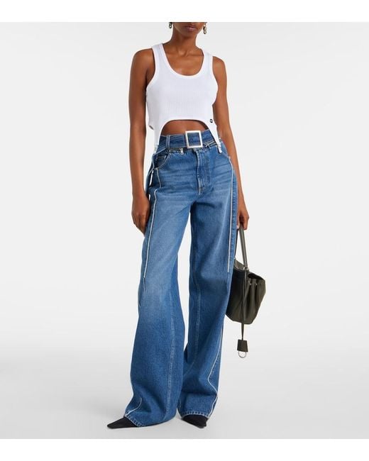 Jean Paul Gaultier White Ribbed-Knit Cotton Jersey Bra Top