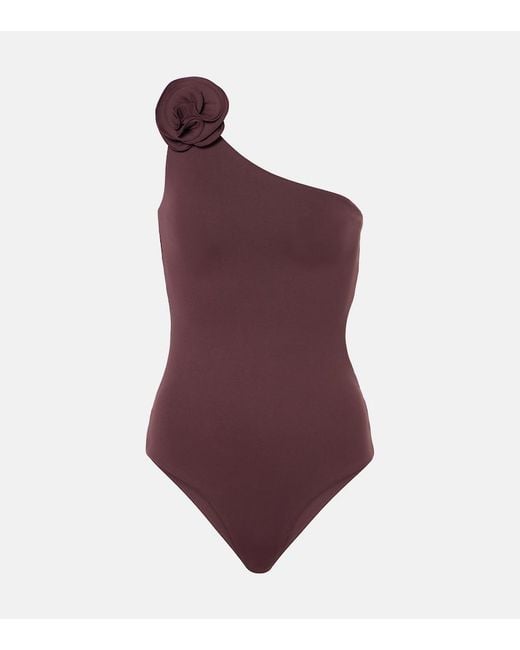 Magda Butrym Purple Floral-Applique Swimsuit