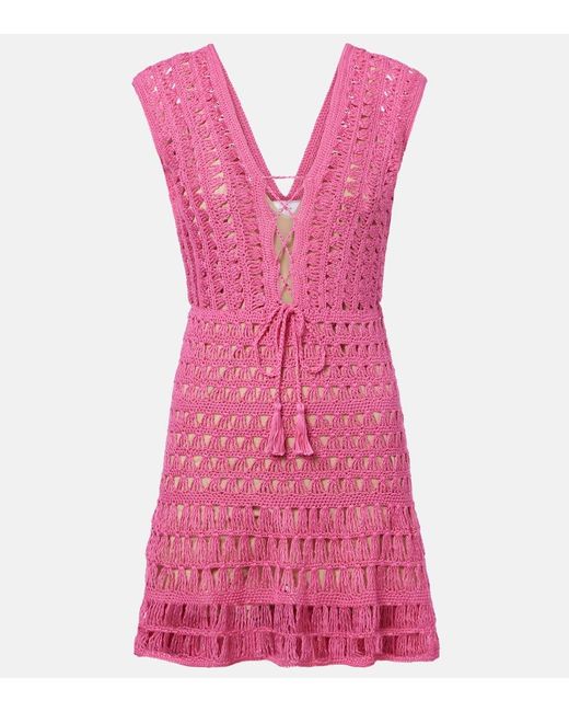 Anna Kosturova Purple Jennifer Crochet Cotton Minidress