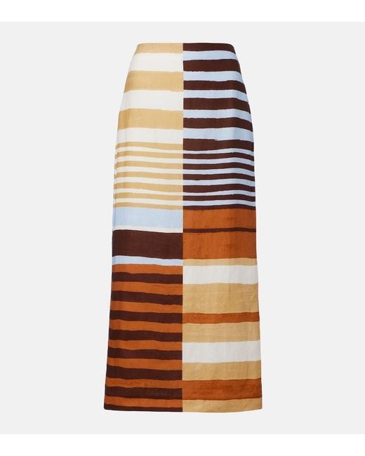 Cala De La Cruz Multicolor Bruna Striped Linen Midi Skirt