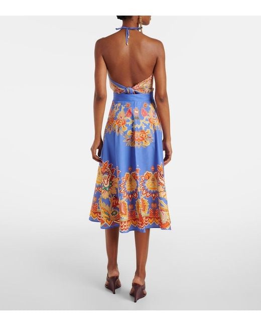 Etro Blue Printed Cotton Midi Skirt