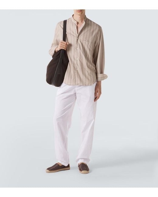Fedeli White Cotton-Blend Straight Pants for men