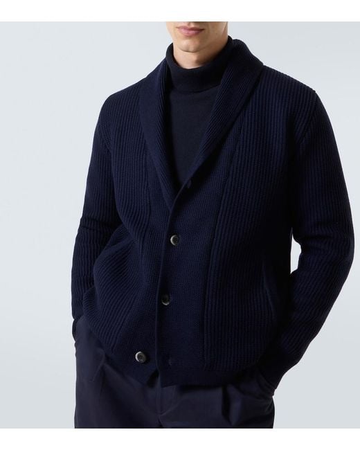 Herno Blue Layered Wool And Technical Cardigan for men