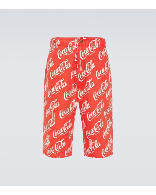 ERL Red Printed Cotton Canvas Bermuda Shorts for men