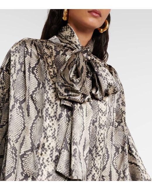 Blusa de seda con estampado de serpiente Balmain de color Gray