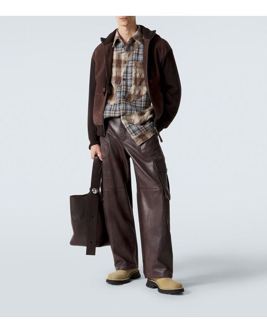 Loewe Brown Paneled Suede Zip-Up Hoodie for men