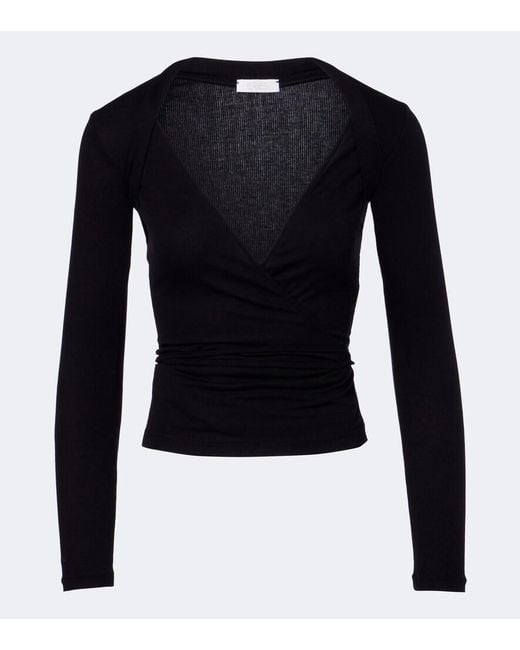 Eres Blue Charlotte Ribbed-Knit Wrap Top