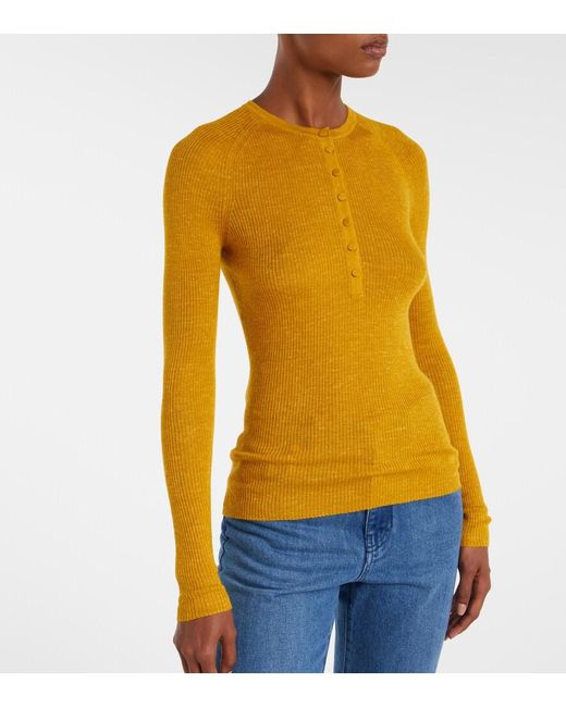 Gabriela Hearst Yellow Anges Cashmere, Silk, And Hemp Henley Shirt