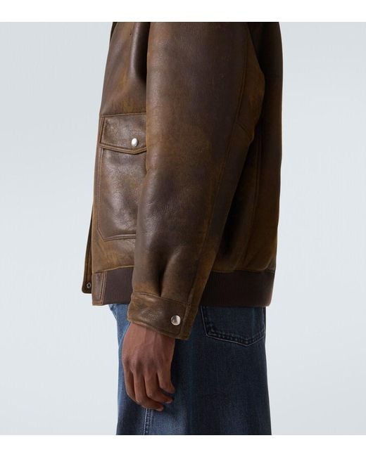 Miu Miu Brown Shearling-Lined Leather Blouson Jacket for men