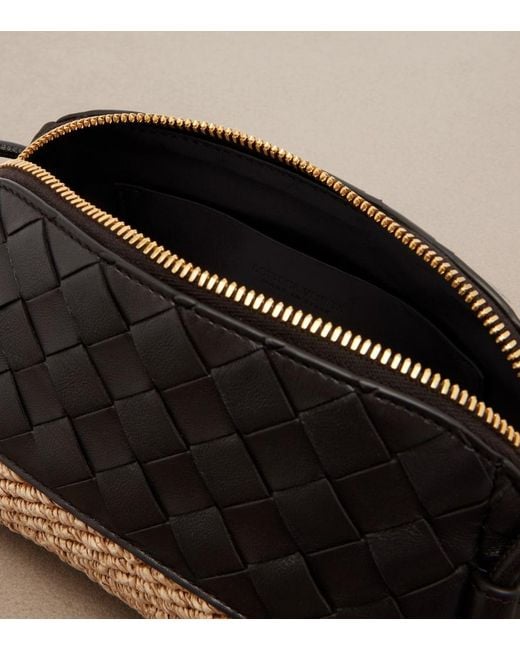 Bottega Veneta Black Concert Leather And Raffia Shoulder Bag