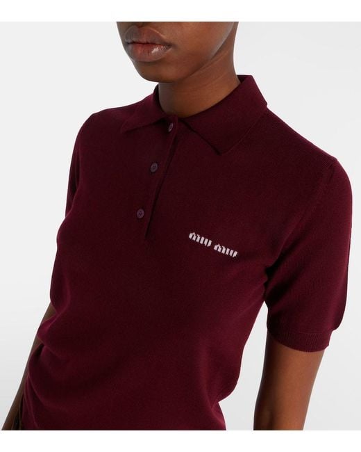 Miu Miu Red Logo Wool Polo Sweater