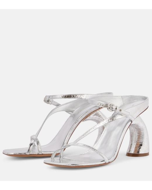 Dries Van Noten White Metallic Patent Leather Mules