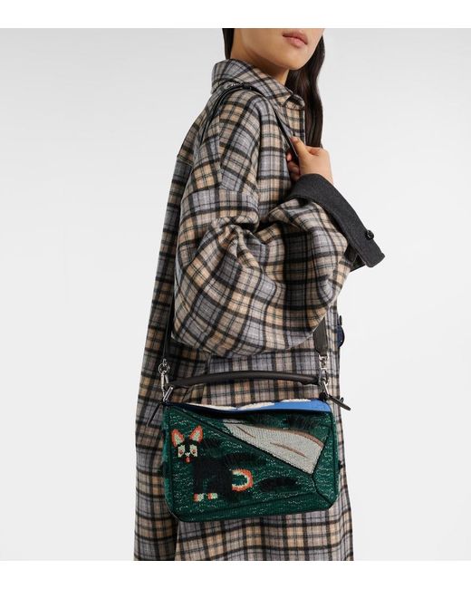 Loewe Green X Louis Wain Futurist Cat Puzzle Top-Handle Bag