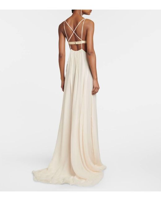 Nensi Dojaka White Bridal Cutout Silk Chiffon Gown
