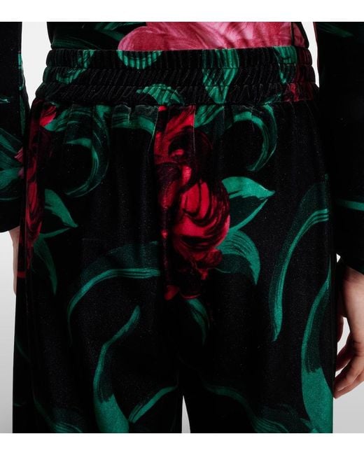 LaDoubleJ Black Floral Velvet Palazzo Pants