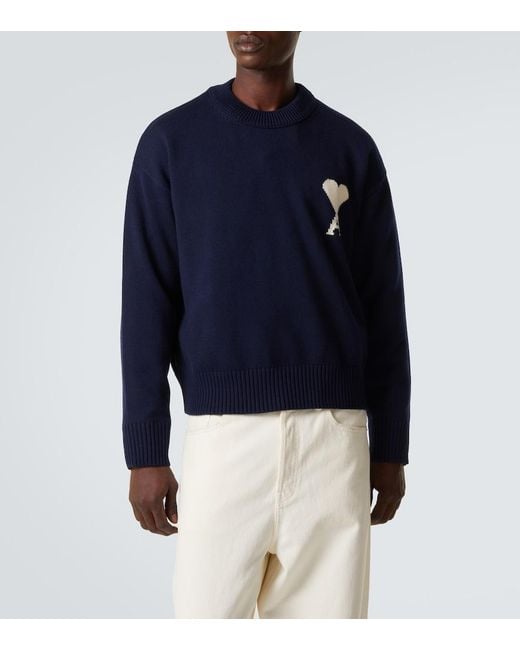 AMI Blue Ami De Cour Wool And Cotton Sweater for men