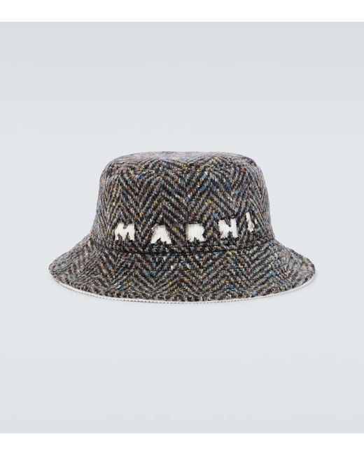 Marni Gray Logo Wool Bucket Hat for men