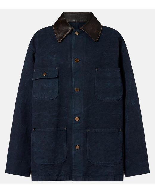Prada Blue Oversized Cotton Leather-Trimmed Jacket