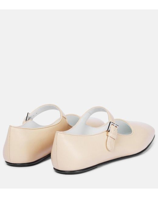 The Row White Ava Leather Mary Jane Ballet Flats