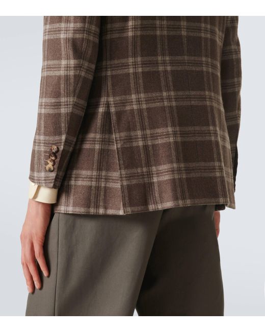 Kiton Brown Checked Wool, Silk And Linen Blazer for men