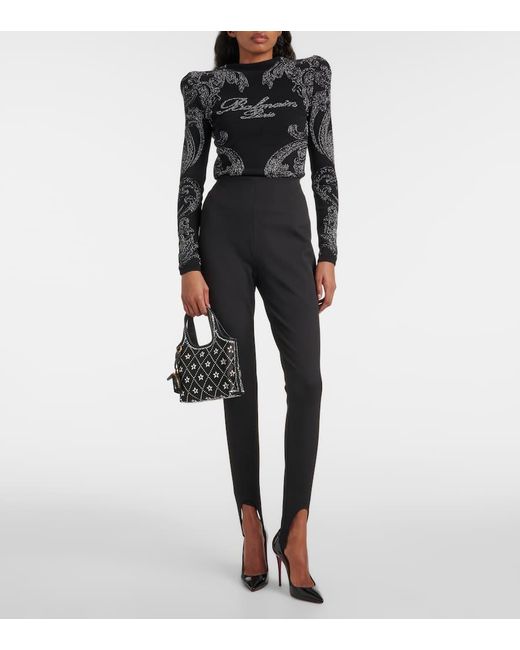 Balmain Black Logo Paisley Cotton-Blend Jersey Top