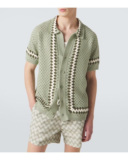 Frescobol Carioca Green Pinto Crochet Cotton Shirt for men