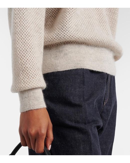 Brunello Cucinelli White Open-Knit Polo Sweater